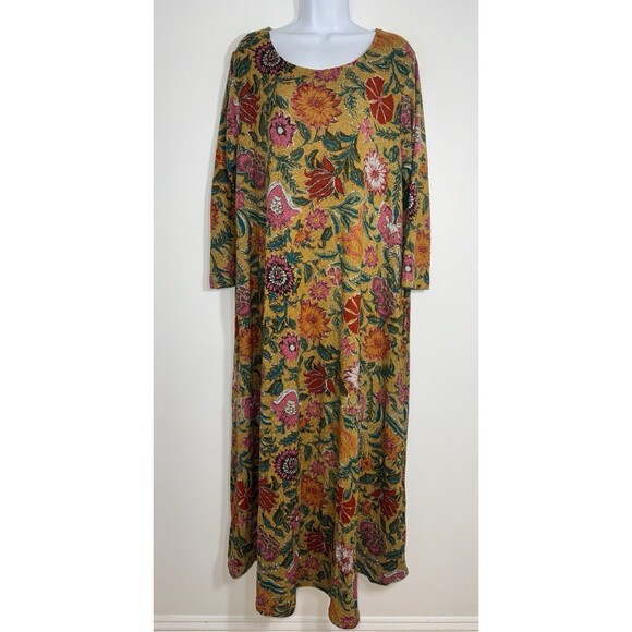 Natural Life Lottie Sweater Knit Maxi Dress Yellow Tan Pink Floral Women XL - Picture 1 of 6